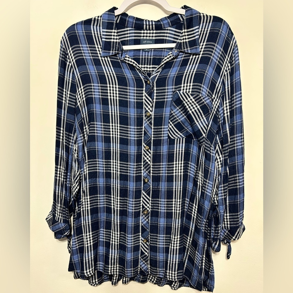 J Jill Denim Plaid Viscose Rayon Button Up Shirt Womens Size XL